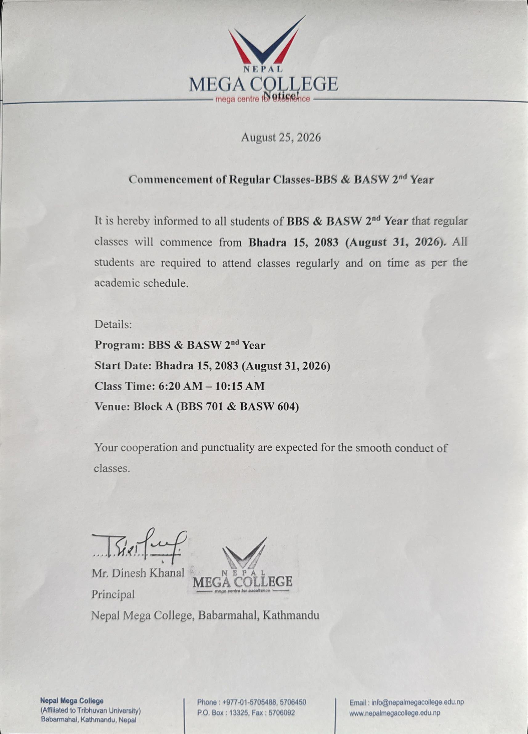 Commencement of Regular Class (BBS & BASW 2nd Year)-2083